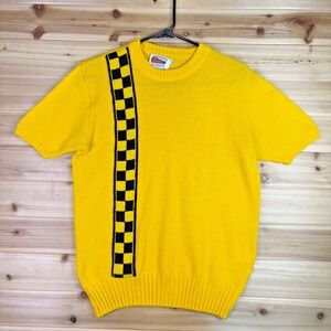 Vintage Dehen Sweater Womens Medium Yellow Black Checkered Short Sleeve Shirt